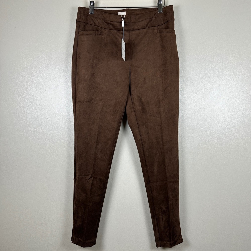 Zac & Rachel Women's Medium Faux Suede Pull-On Pants Cocoa Brown NEW